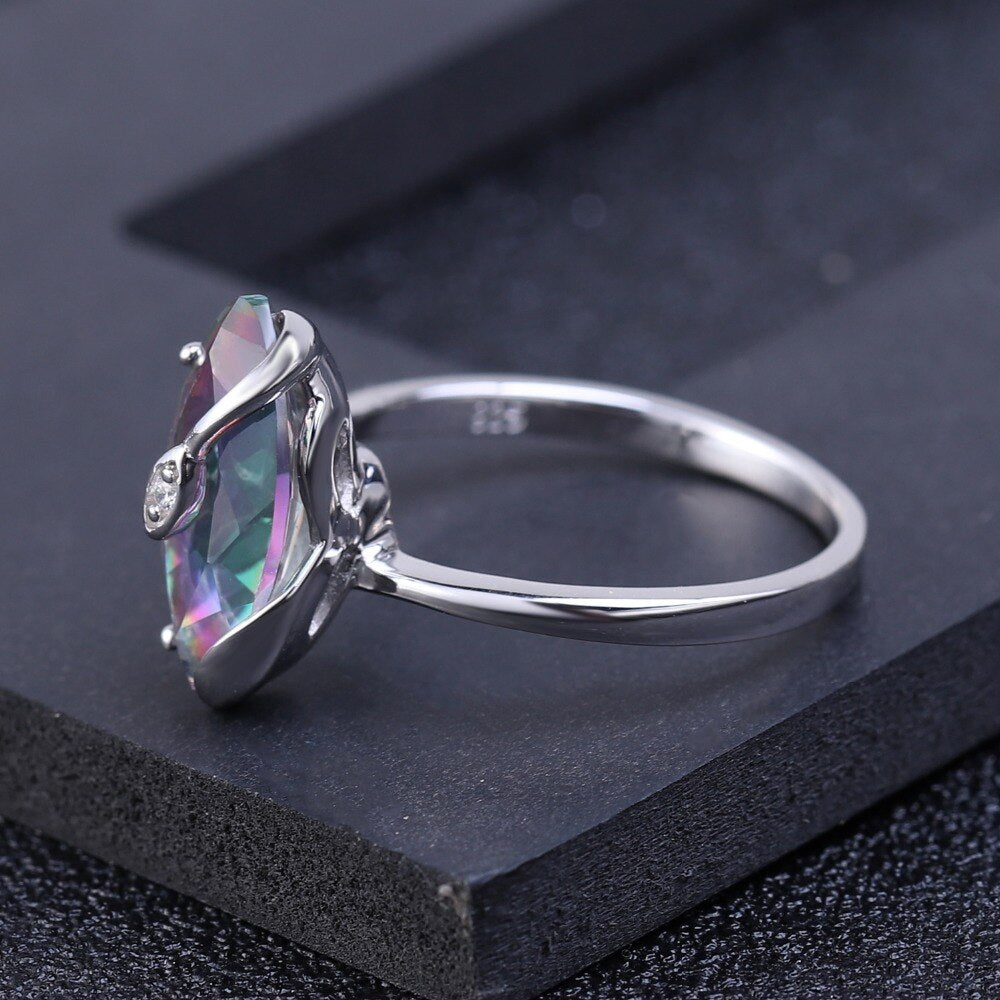 GEM&#39;S BALLET 2.49Ct Marquise Natural Rainbow Mystic Quartz 925 Sterling Silver Gemstone Vintage Rings For Women Fine Jewelry