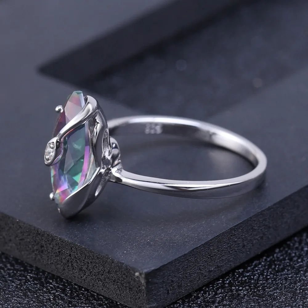 GEM'S BALLET 2.49Ct Marquise Natural Rainbow Mystic Quartz 925 Sterling Silver Gemstone Vintage Rings For Women Fine Jewelry