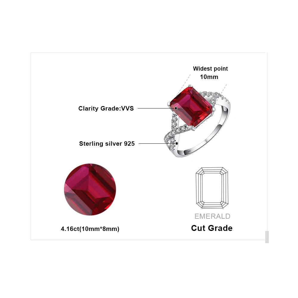 JewelryPalace 4.1ct Created Red Ruby 925 Sterling Silver Wedding Engagement Promise Ring for Women Fashion Party Jewelry Gift
