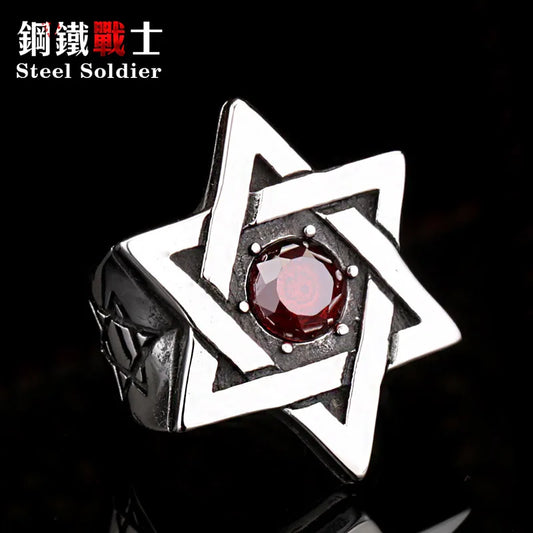 star of david stainless steel Ring Super High Quality Fashion hot sale stone men jewelry