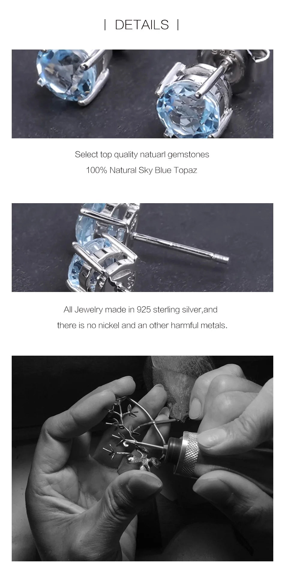 Gem's Ballet 6mm 2.11Ct Round Natural Sky Blue Topaz Gemstone Stud Earrings 925 Silver 585 14K 10K 18K Gold Earrings For Women