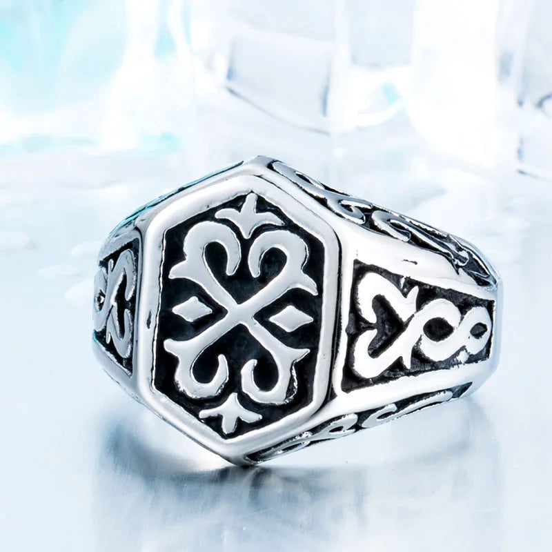 BEIER Cross Antiqued Northern Europe Viking 316L Stainless Steel Ring Gothic Pattern Jewelry  Factory price  BR8-215 US Size