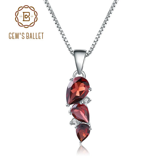 GEM'S BALLET 2.94Ct Natural Garnet Gemstone Pendant Necklace 925 Sterling Silver Birthstone Wedding Fine Jewelry for Women CHINA