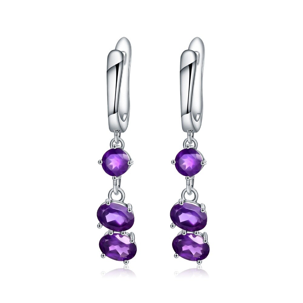 Gem&#39;s Ballet Solid 925 Sterling Silver Earrings Fine Jewelry 4.21Ct Natural Purple Amethyst Drop Earrings For Women Wedding