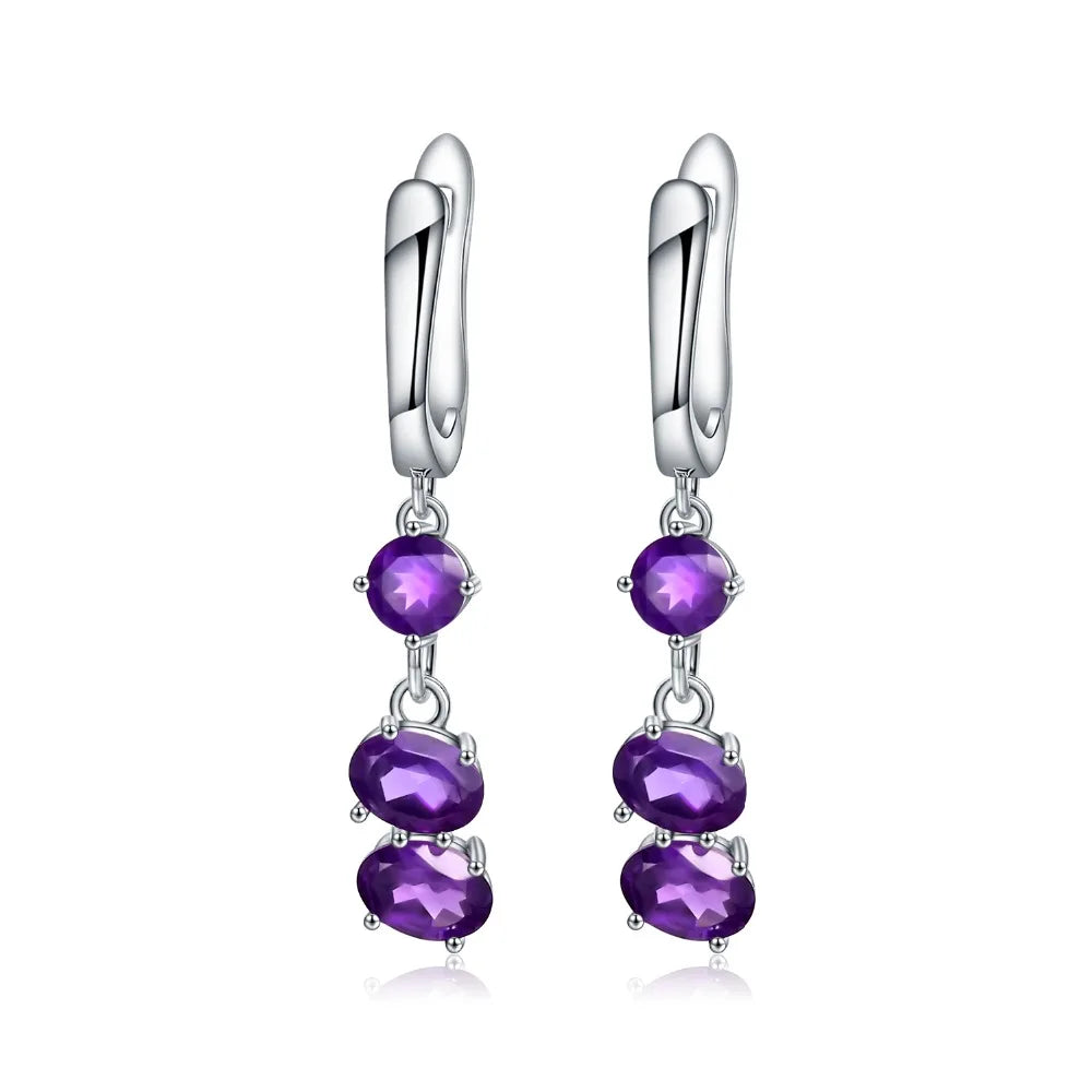 Gem's Ballet Solid 925 Sterling Silver Earrings Fine Jewelry 4.21Ct Natural Purple Amethyst Drop Earrings For Women Wedding