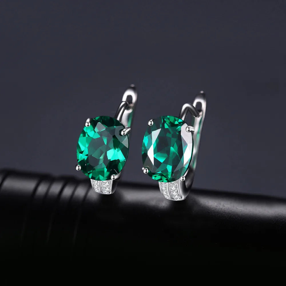 JewelryPalace 3.4ct Green Created Emerald 925 Sterling Silver Clip Hoop Earrings for Women Engagement Gift Fashion Fine Jewelry