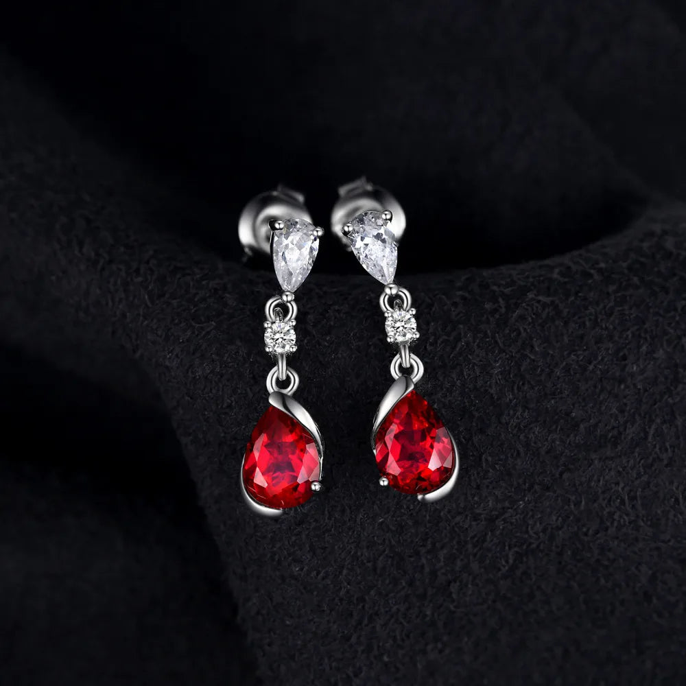 JewelryPalace 1.9ct Pear Created Red Ruby 925 Sterling Silver Drop Earrings for Woman Fashion Gemstone Jewelry Anniversary Gift