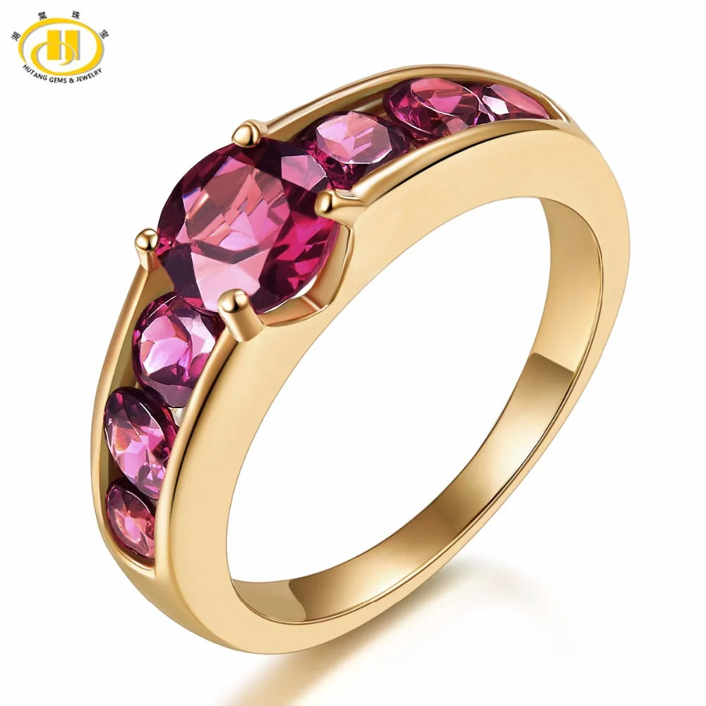 Natural Rhodolite Garnet 2.13 Carats Women's Ring Solid 925 Silver Yellow Gold Plated Rings Natural Gemstone Fine Jewelry Gift