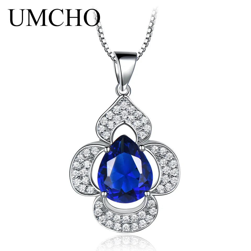 Nano Sapphire Pendants 925 Sterling Silver Necklaces Water Drop Flower Necklace 11X9mm 5a Zircon