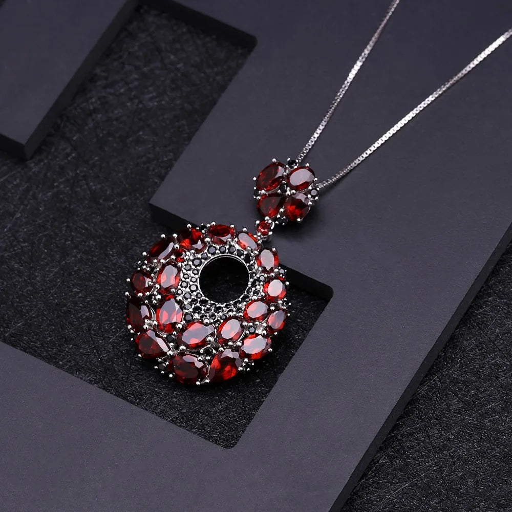 GEM'S BALLET Natural Red Garnet Gemstone Vintage 925 Sterling Sliver Pendant Necklace For Women Gift Party Jewelry