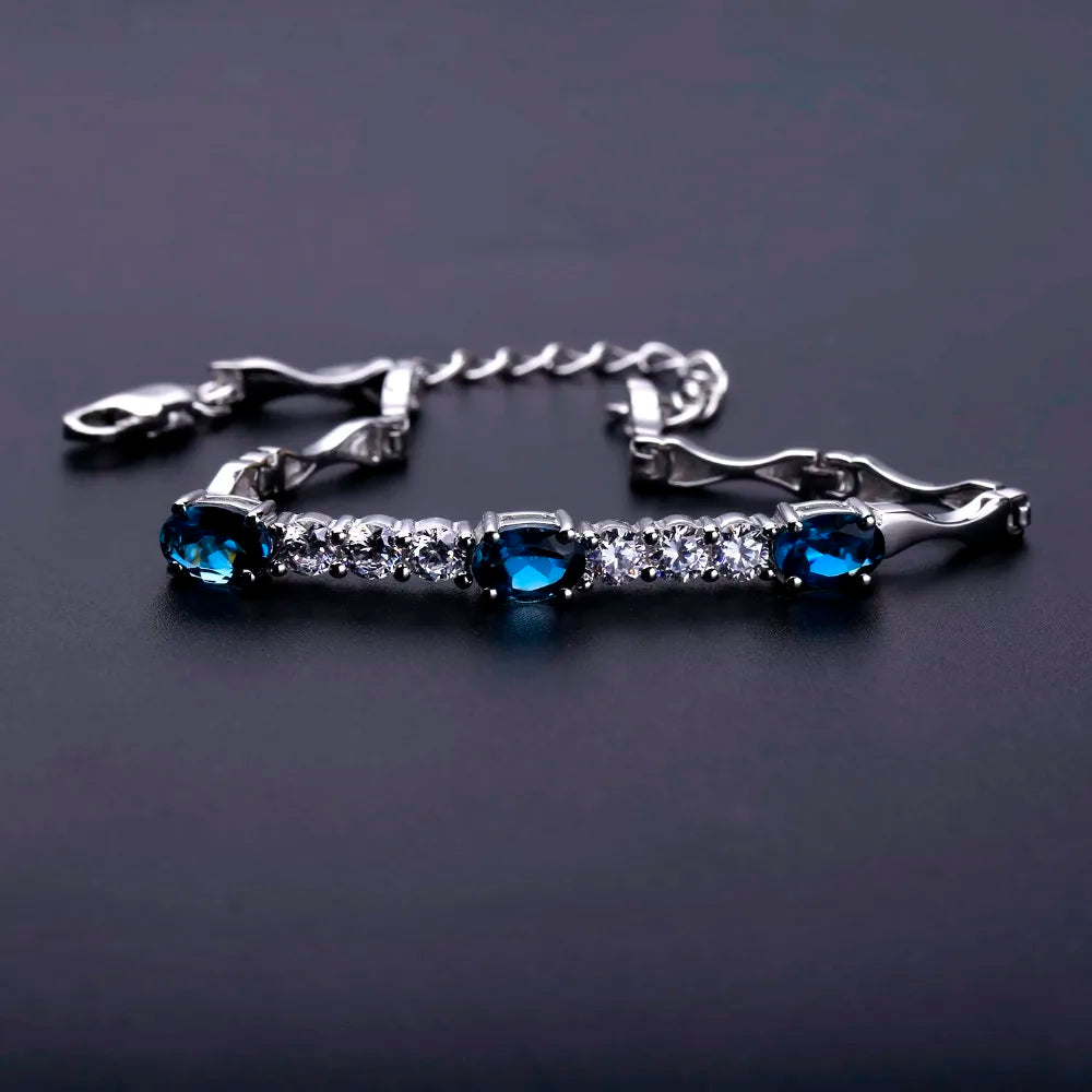 GEM'S BALLET Natural London Blue Topaz Bracelet 925 Sterling Silver Gemstone Bracelets&bangles For Women Fine Jewelry