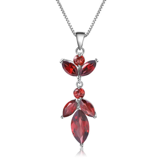 GEM'S BALLET Pure 925 Sterling Silver Flower Pendant Necklace 2.94Ct Natural Red Garnet Gemstone for Women Wedding Fine Jewelry Default Title