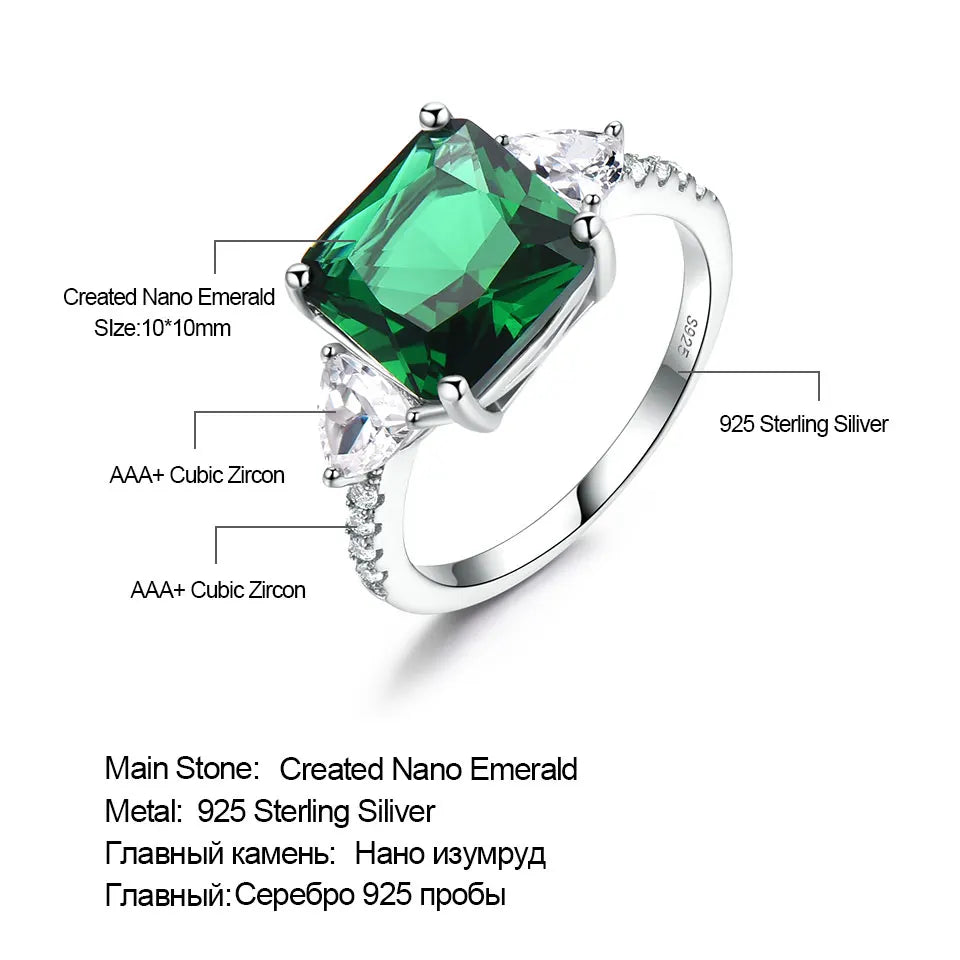 UMCHO Emerald Gemstone Rings for Women Solid 925 Sterling Silver Promise Ring Square Green Wedding Engagement Luxury Jewelry New