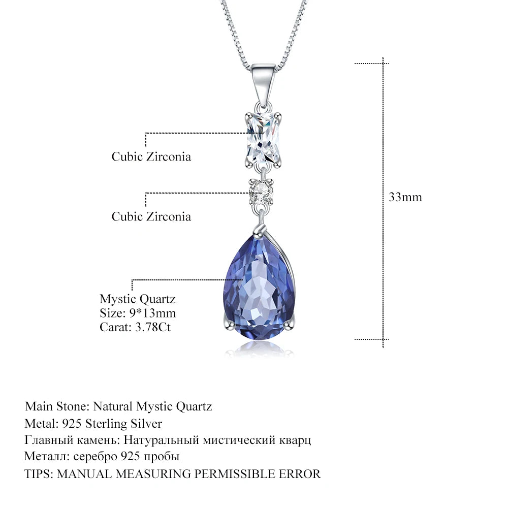 GEM'S BALLET 3.78Ct Natural Iolite Blue Mystic Quartz 925 Sterling Silver Pear Shape Classic Pendant Necklace for Women Jewelry