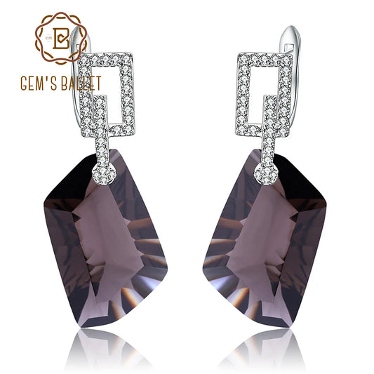 GEM'S BALLET 925 Sterling Silver Dazzling Earrings Natural Smoky Quartz Gemstone Drop Earrings Fine Jewelry for Women Gift CHINA