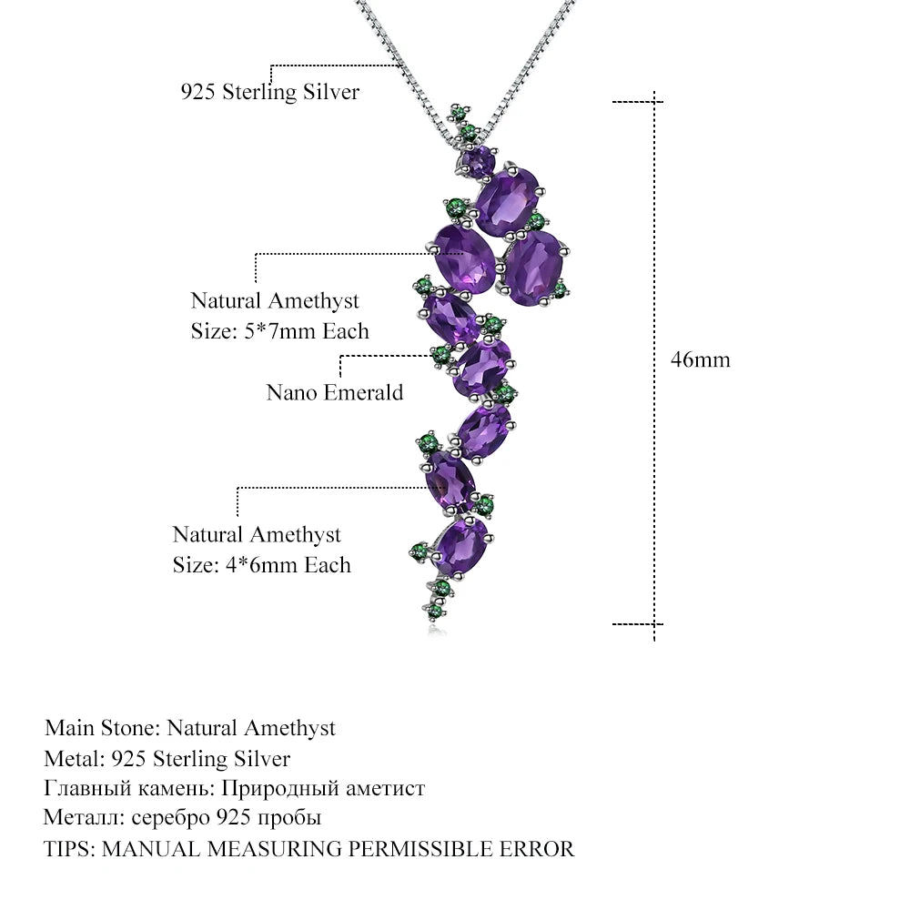 GEM'S BALLET 925 Sterling Sliver 4.89Ct Natural Amethyst Vintage Gothic Punk Pendant Necklace For Women Gemstone Party Jewelry