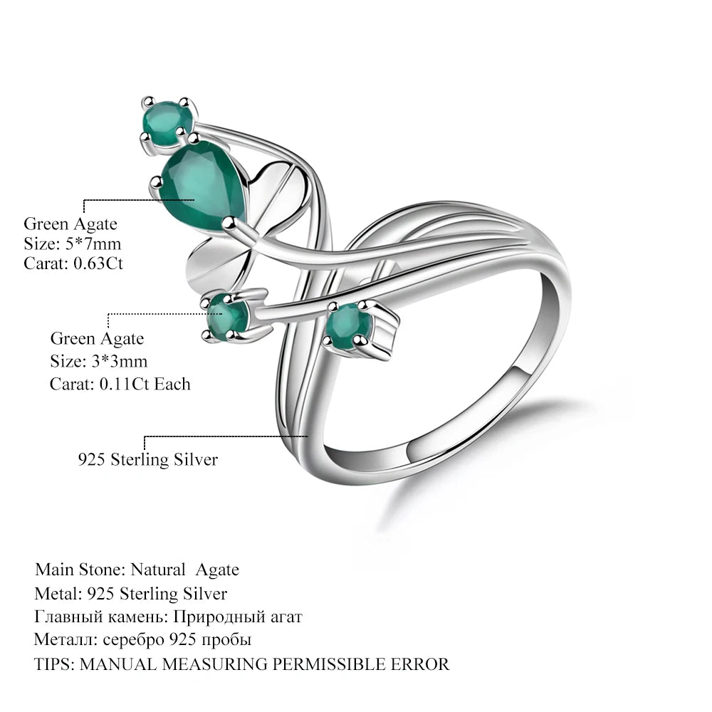 Gem's Ballet 0.97Ct Natural Green Agate Gemstone Ring Solid 925 Sterling Silver Flower Ring For Women Wedding Fine Jewelry