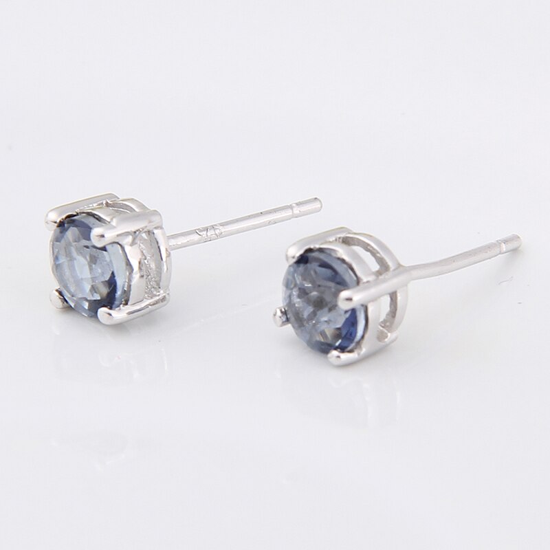 GEM&#39;S BALLET Real 925 Sterling Silver 5mm Natural Iolite Blue Mystic Quartz Gemstone Stud Earrings For Women Gift Fine Jewelry