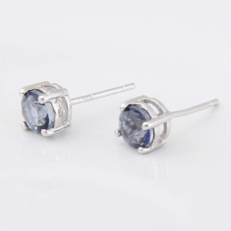 GEM'S BALLET Real 925 Sterling Silver 5mm Natural Iolite Blue Mystic Quartz Gemstone Stud Earrings For Women Gift Fine Jewelry