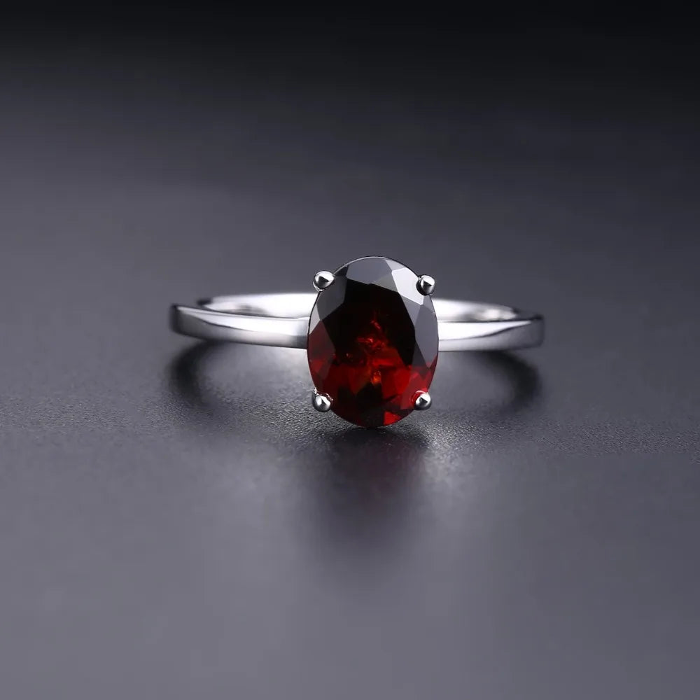 Gem's Ballet Romantic 2.21Ct Oval Natural Red Garnet Gemstone Rings For Women Engagement Genuine 925 Sterling Silver Ring Fine