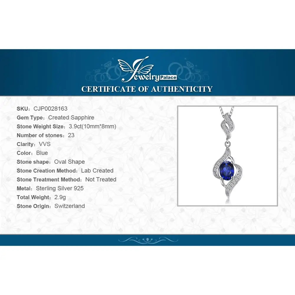 JewelryPalace Created Blue Sapphire 925 Sterling Silver Pendant Necklace for Women Jewelry No Chain