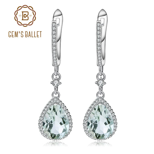 GEM'S BALLET Natural Green Amethyst Prasiolite Gemstone Drop Earrings 925 Sterling Silver Earrings Fine Jewelry for Women CHINA