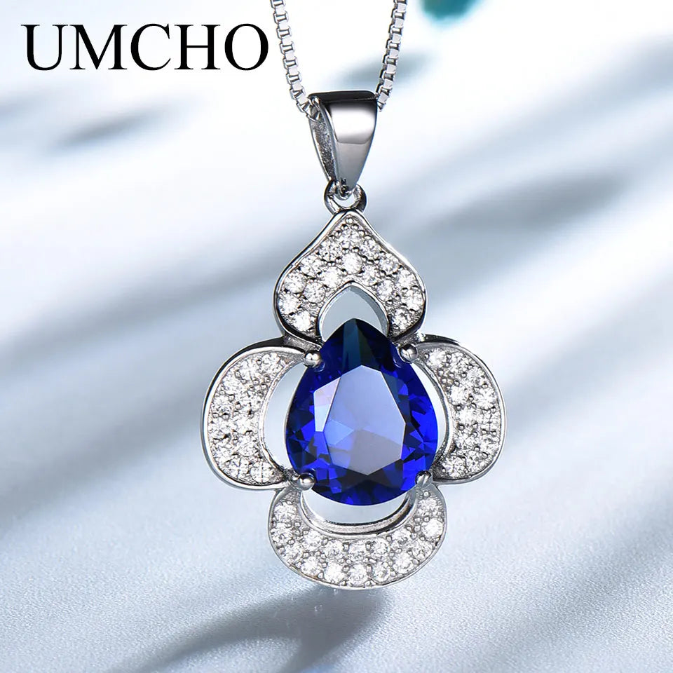 Nano Sapphire Pendants 925 Sterling Silver Necklaces Water Drop Flower Necklace 11X9mm 5a Zircon sapphire pendant