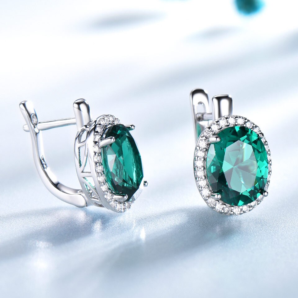 UMCHO Emerald Gemstone Clip Earrings For Women Genuine 925 Sterling Silver Earrings Wedding Anniversary Fashion Jewelry Gift New