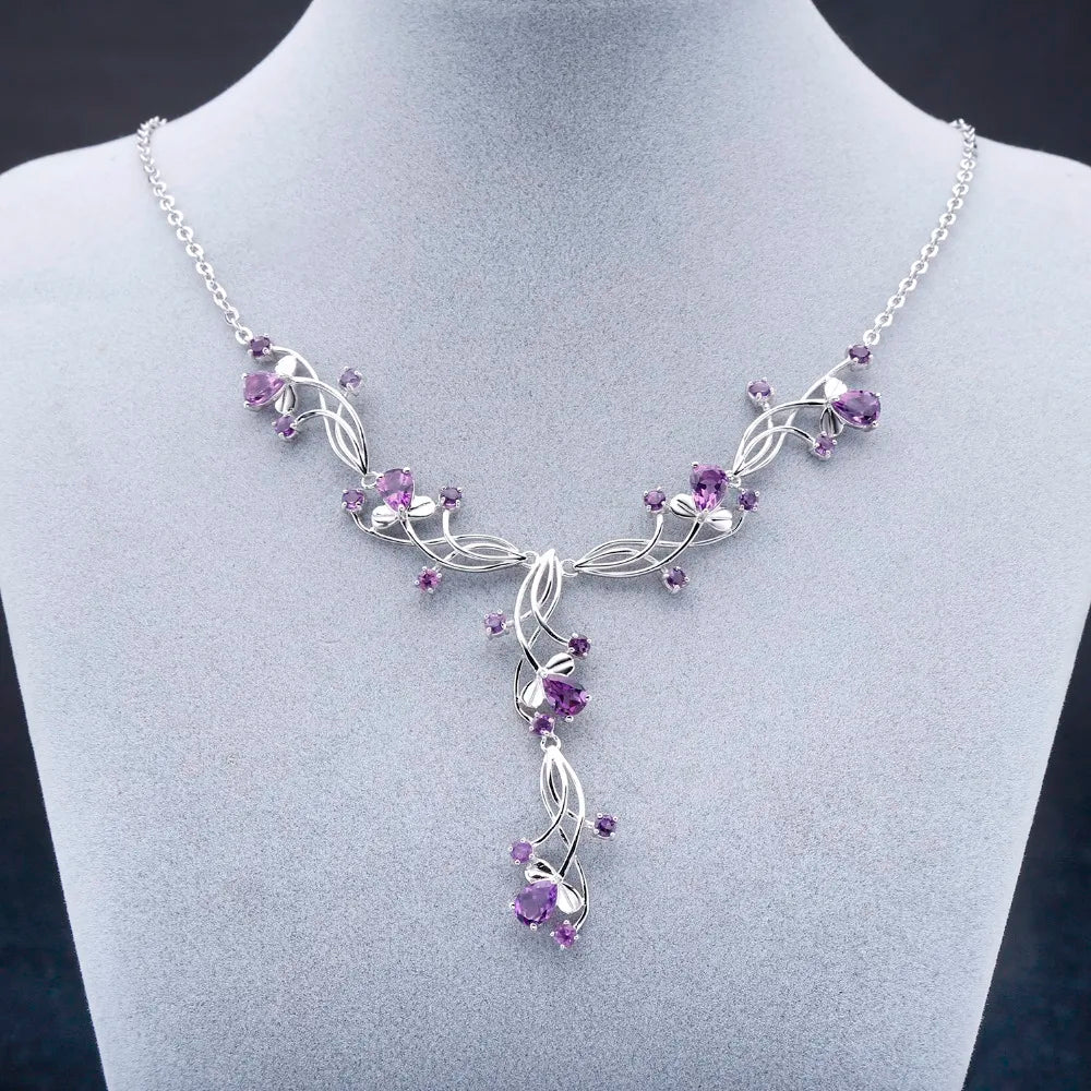 GEM'S BALLET 6.39Ct Natural Amethyst Bridal Necklace 925 Sterling Silver Gemstone Wedding Necklace For Women Fine Jewelry