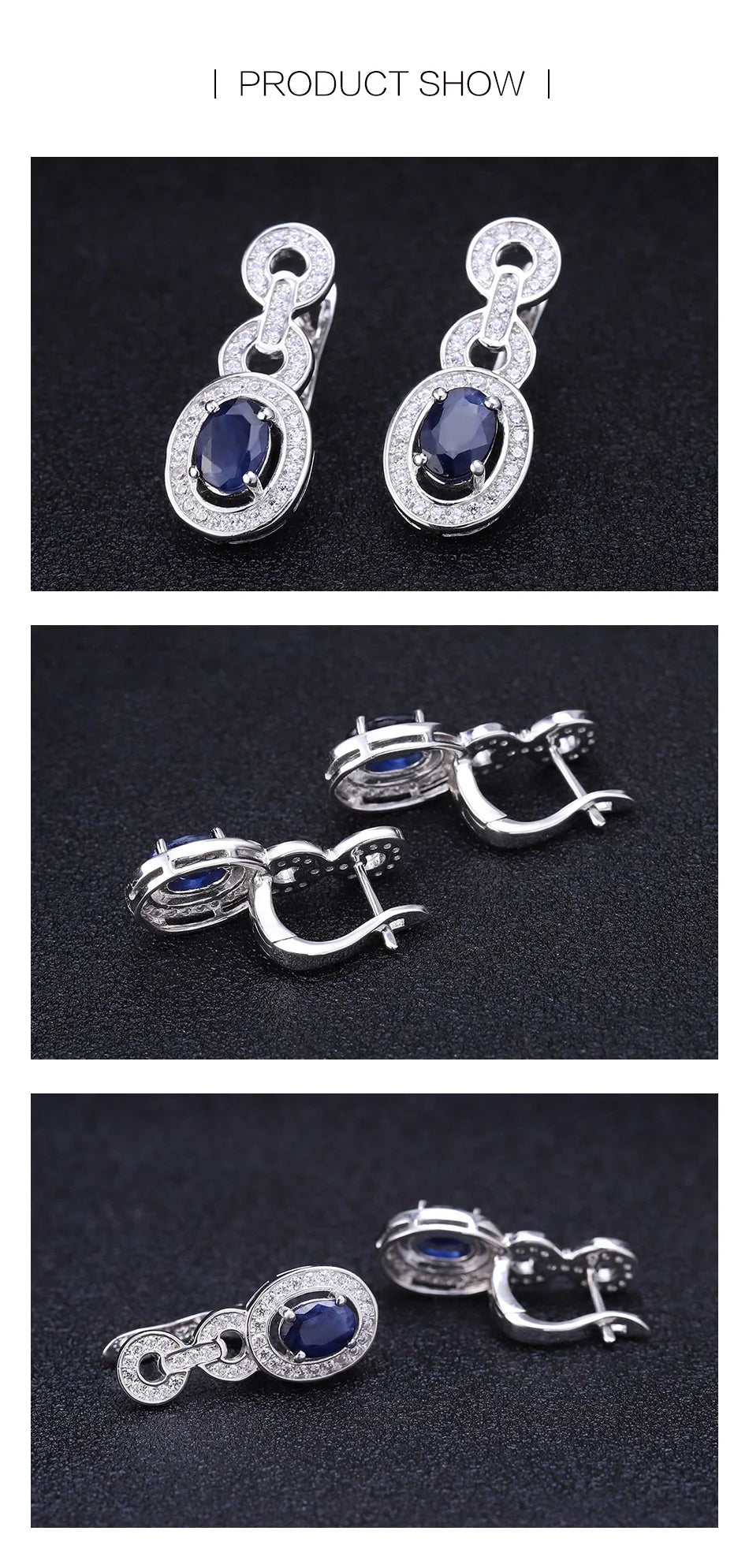 GEM'S BALLET 1.89Ct Natural Blue Sapphire Vintage Earrings 925 Sterling Silver Gemstone Drop Earrings For Women Wedding Jewelry