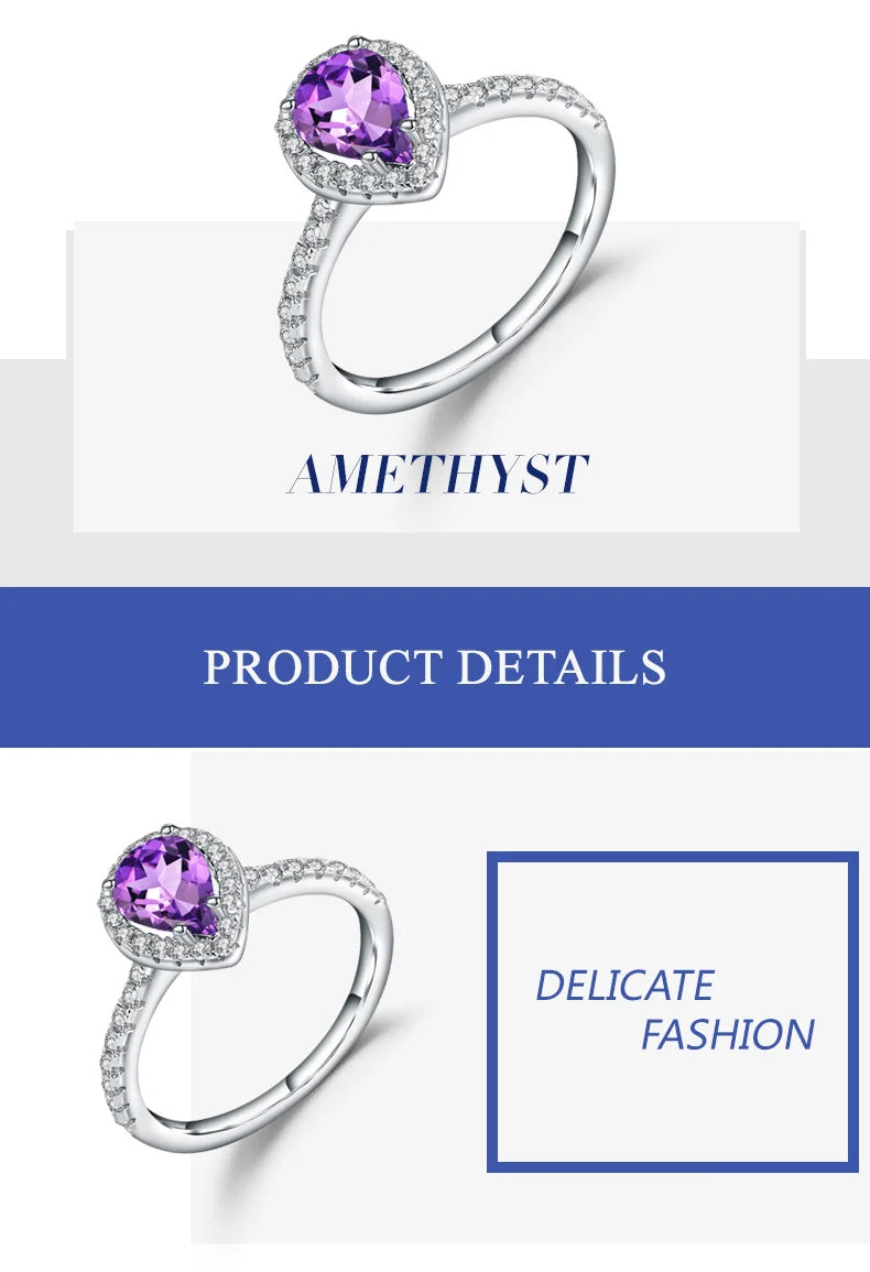 Gem's Ballet 1.08Ct Natural Amethyst Purple Romantic Wedding Engagement Rings For Women 925 Sterling Silver Ring Fine Jewelry