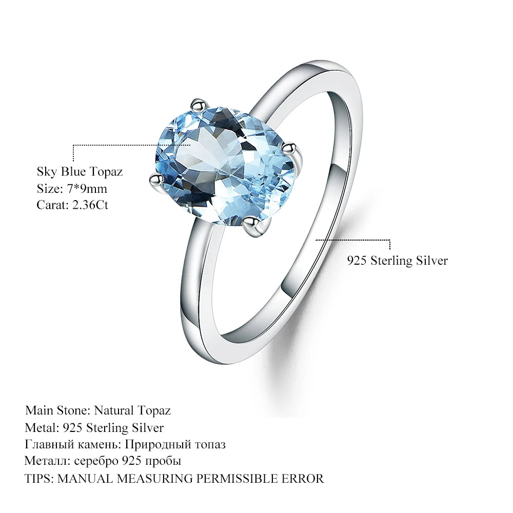 Gem's Ballet 2.36Ct Oval Natural Sky Blue Topaz Gemstone Ring Pure 925 Sterling Silver Classic Engagement Brand Ring For Women