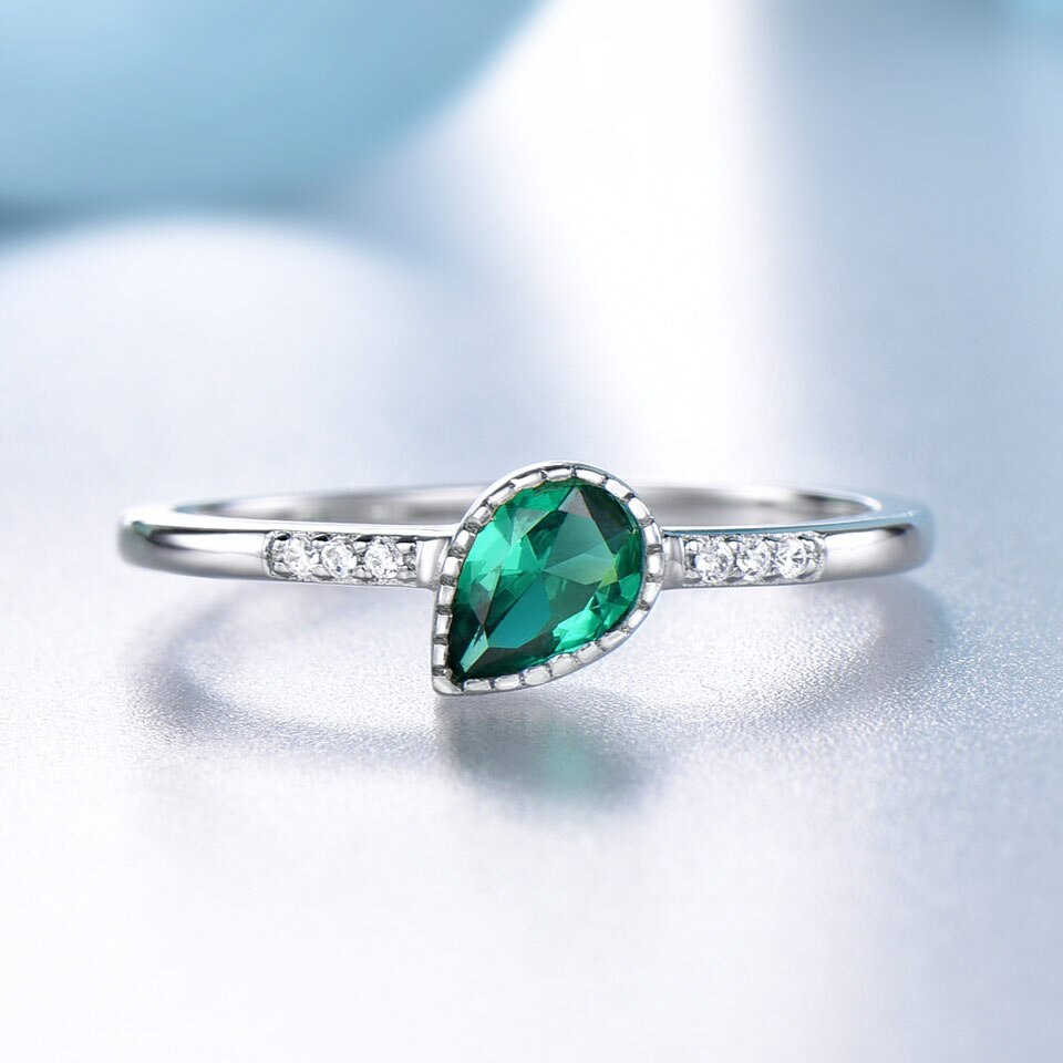 UMCHO Created Emerald Engagement Wedding Rings For Women Genuine 925 Sterling Silver Fashion Fine Jewelry