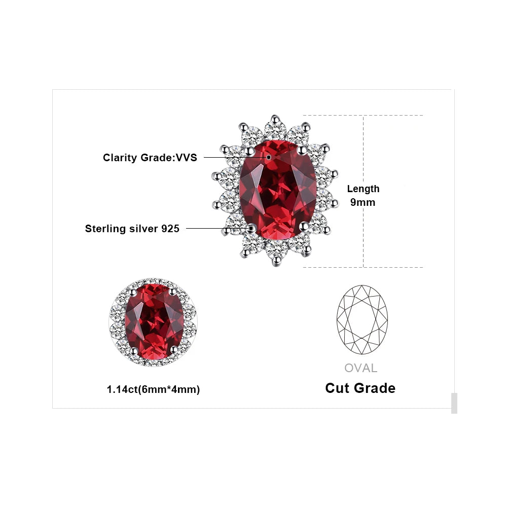 JewelryPalace Diana 1.1ct Natural Garnet 925 Sterling Silver Engagement Stud Earrings for Woman Trendy Party Gift Fine Jewelry