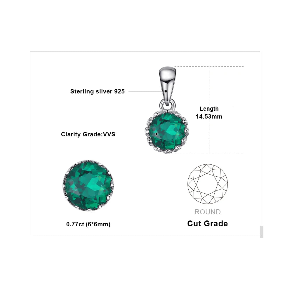 JewelryPalace Round Simulated Nano Emerald 925 Sterling Silver Pendant Necklace for Women Fashion Gemstone Jewelry Without Chain