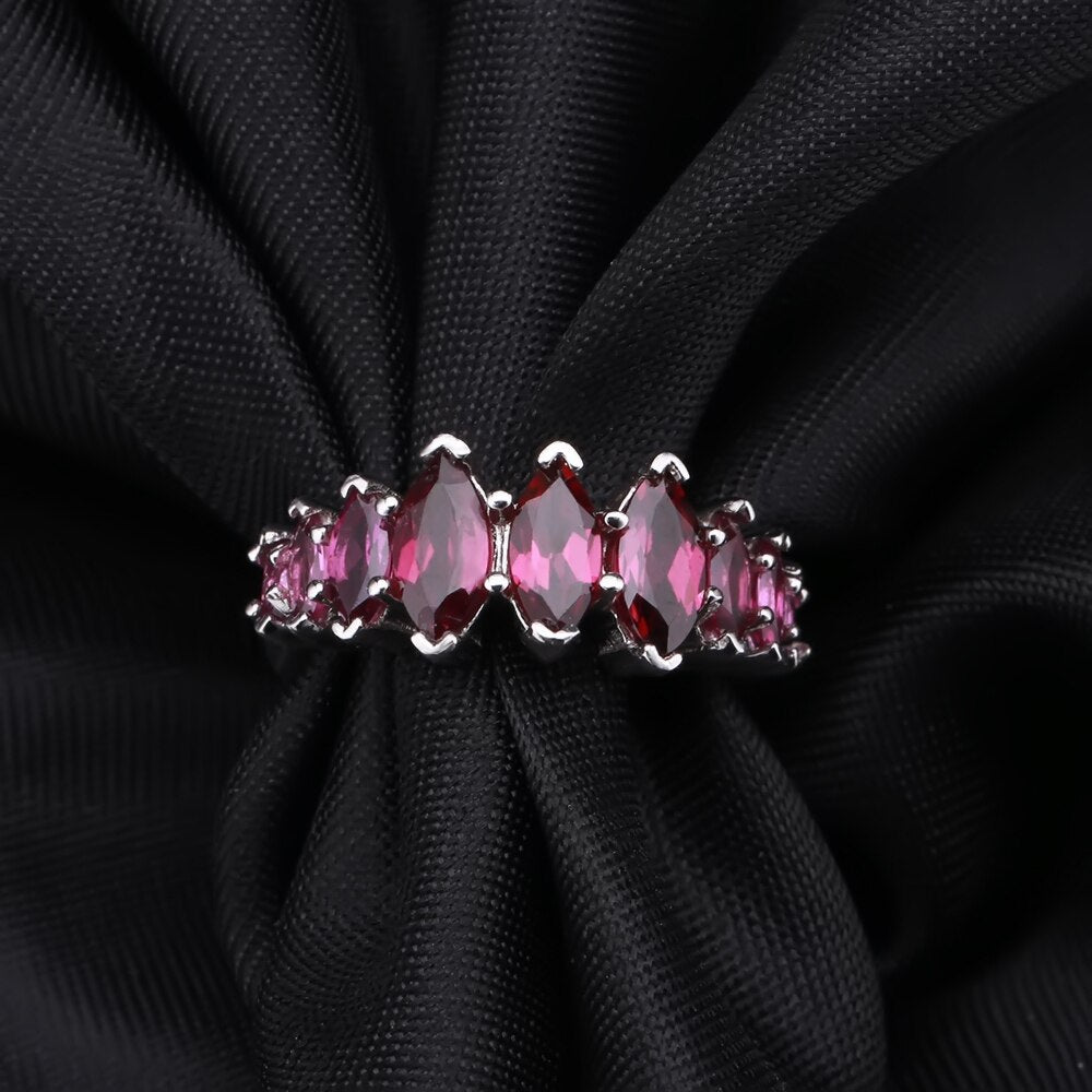 GEM&#39;S BALLET Natural Rhodolite Garnet Gemstone Earrings Ring Set 925 Sterling Silver Jewelry Set For Women Gift Fine Jewelry