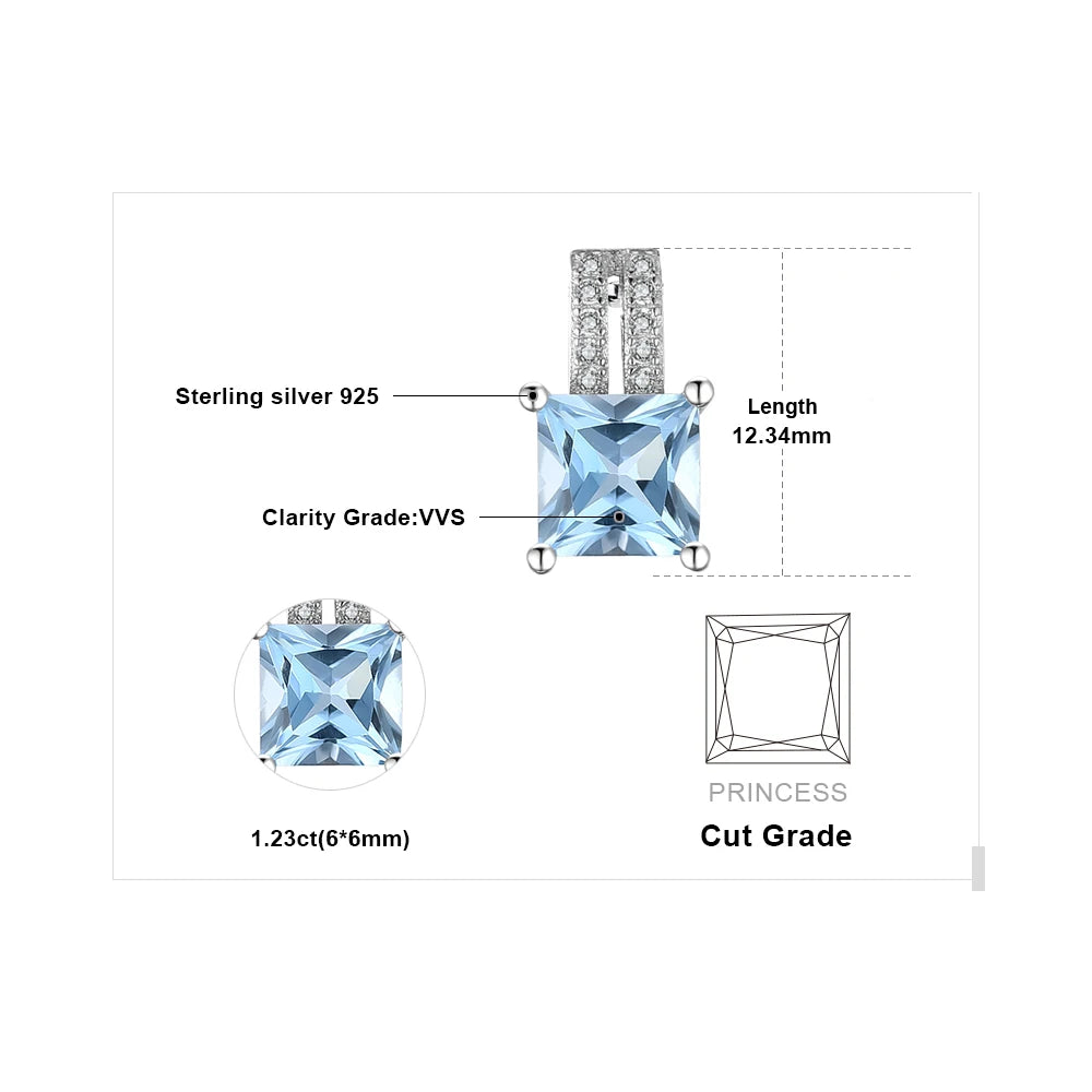 JewelryPalace 1.2ct Princess Cut Blue Topaz 925 Sterling Silver Pendant Necklace for Woman No Chain