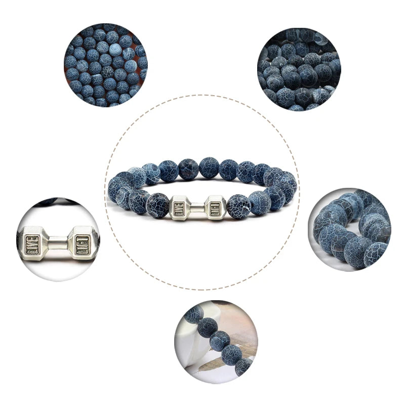 Black Weathered  Wristband Adjustable Barcelets For Women Men Beads Bracelet Dumbbell Mens Fashion Yoga Jewelry Original Bangles