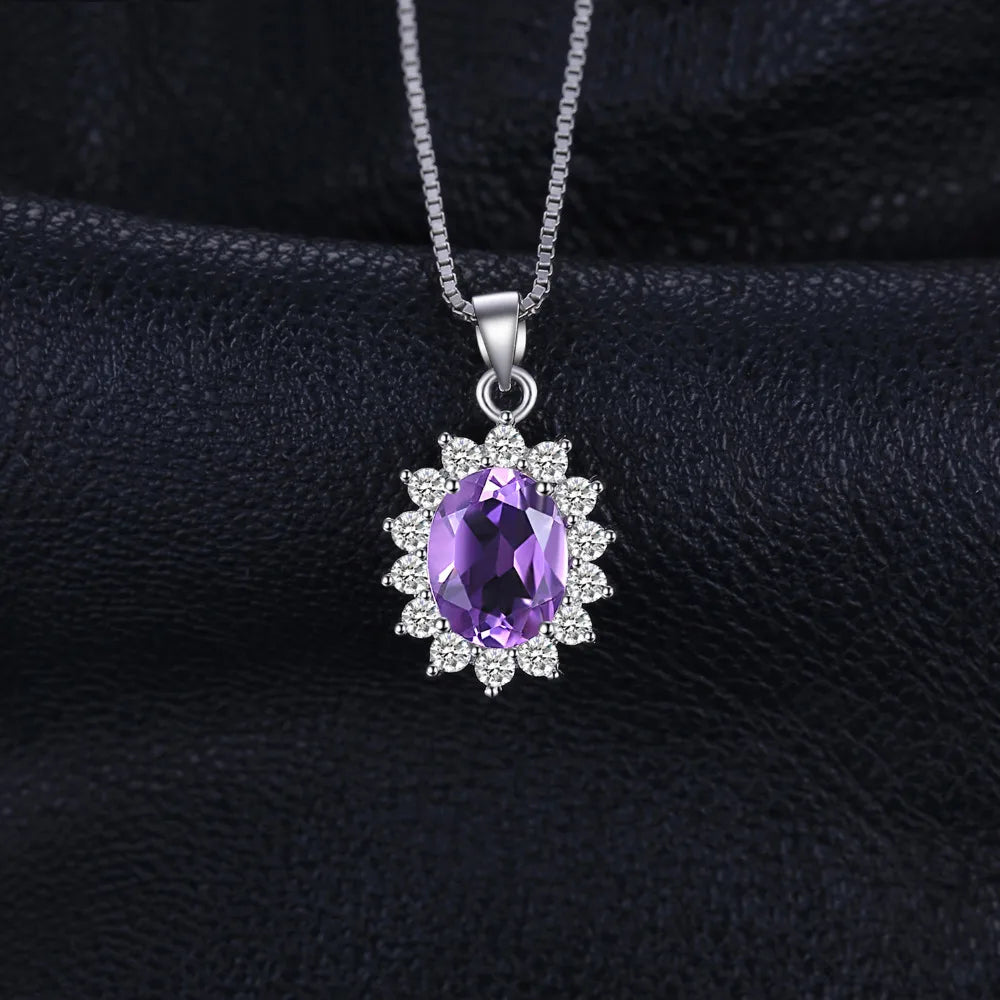 JewelryPalace 1.7ct Diana Natural Amethyst 925 Sterling Silver Pendant Necklace for Women Fashion Trendy Fine Jewelry No Chain