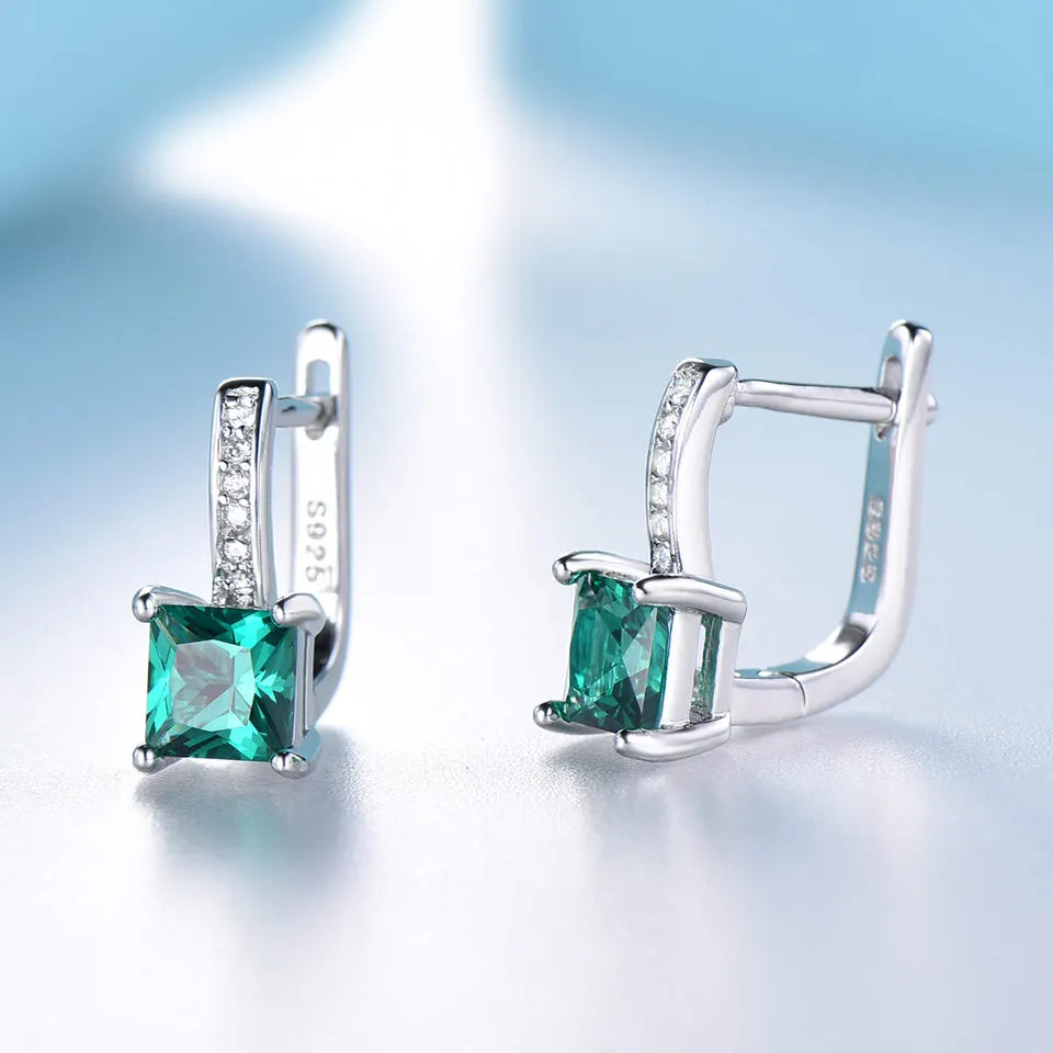 UMCHO 925 Sterling Silver Clip Earrings Created Green Emerald Gemstone Fine Jewelry For Women Solid Anniversary Gifts