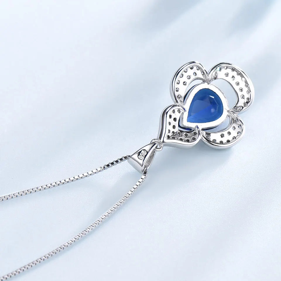 Nano Sapphire Pendants 925 Sterling Silver Necklaces Water Drop Flower Necklace 11X9mm 5a Zircon