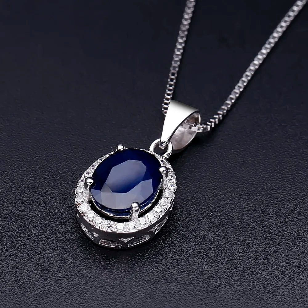 Gem's Ballet Natural Natural Blue Sapphire Real 585 14K 10K 18K Gold 925 Silver Pendant Necklace For Women Necklace Jewelry