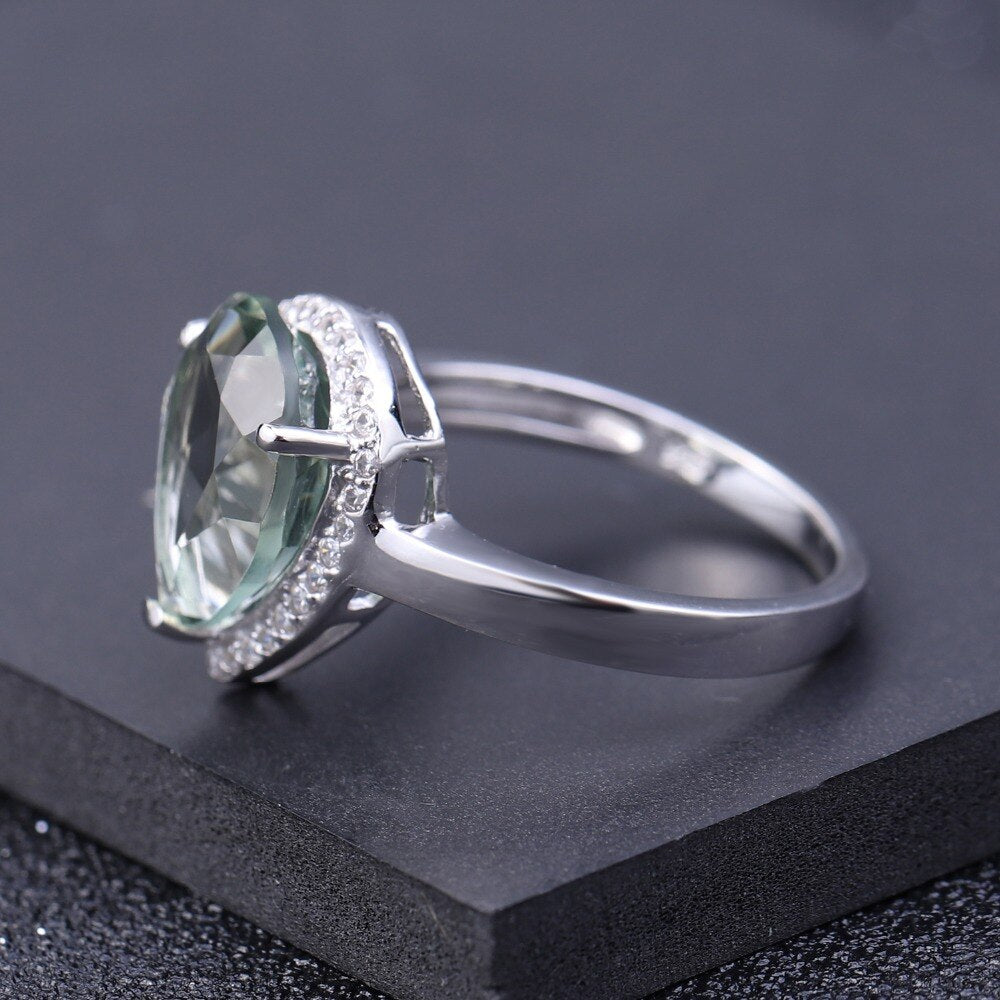 GEM&#39;S BALLET Natural Water Drop Green Amethyst Gemstone Rings For Women Genuine 925 Sterling Silver Engagement Ring Fine Jewelry