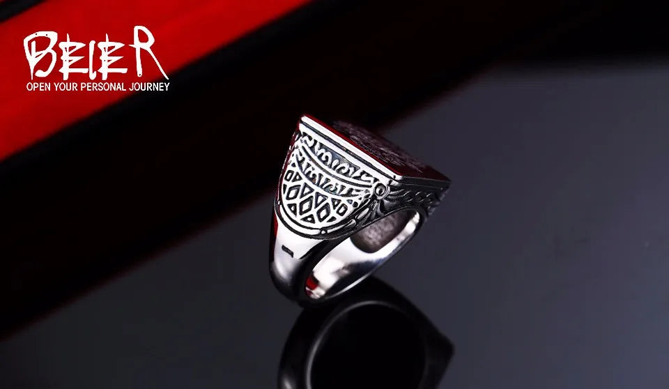 Beier Polished Stainless Steel ring Band Biker Men's ring a coat of arms of the Russian Signet Ring Fashion Jewelry