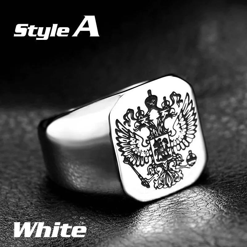 Beier Polished Stainless Steel ring Band Biker Men's ring a coat of arms of the Russian Signet Ring Fashion Jewelry