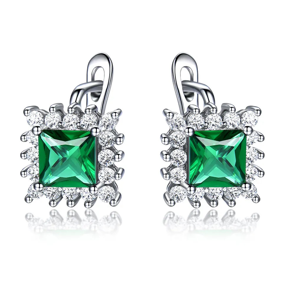 UMCHO Luxury Vintage Green Emerald Clip Earrings For Women Solid 925 Sterling Silver Jewelry Classic Party Gift Fine Jewelry New