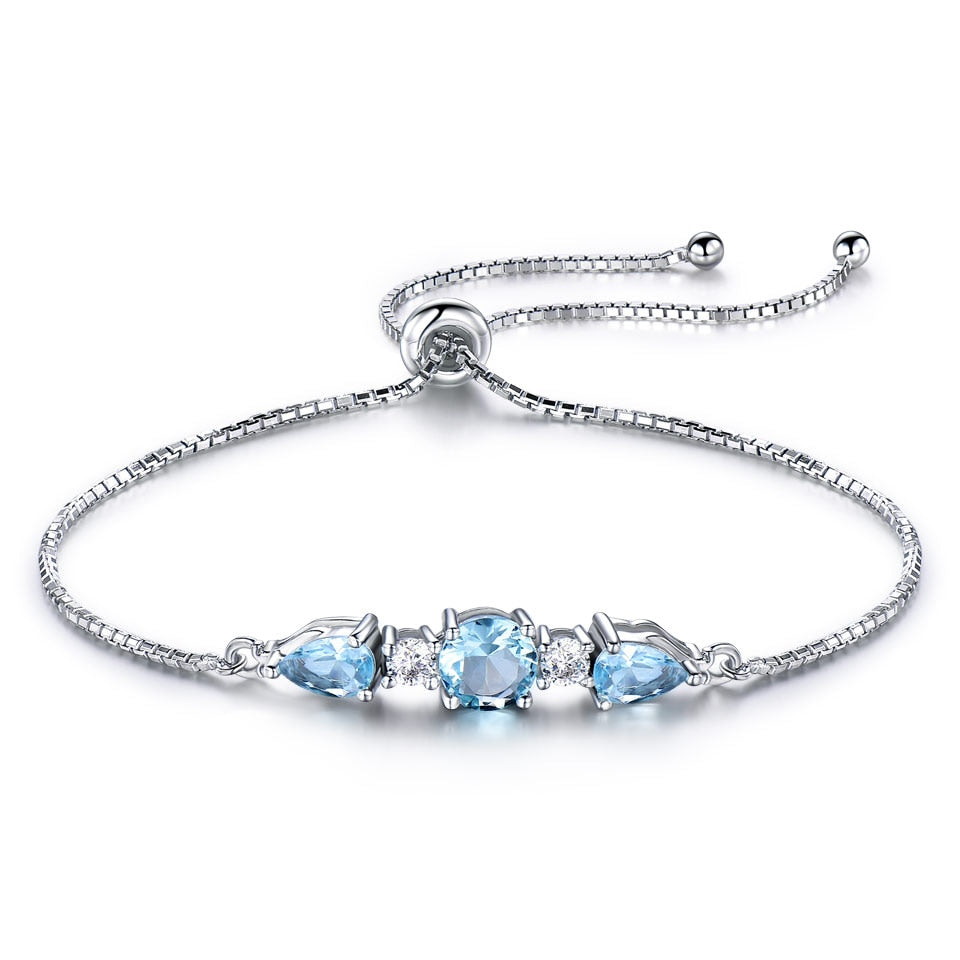 UMCHO Solid 925 Sterling Silver Bracelets &amp; Bangles For Women Natural Sky Blue Topaz Adjustable Tennis Bracelet Fine Jewelry Default Title
