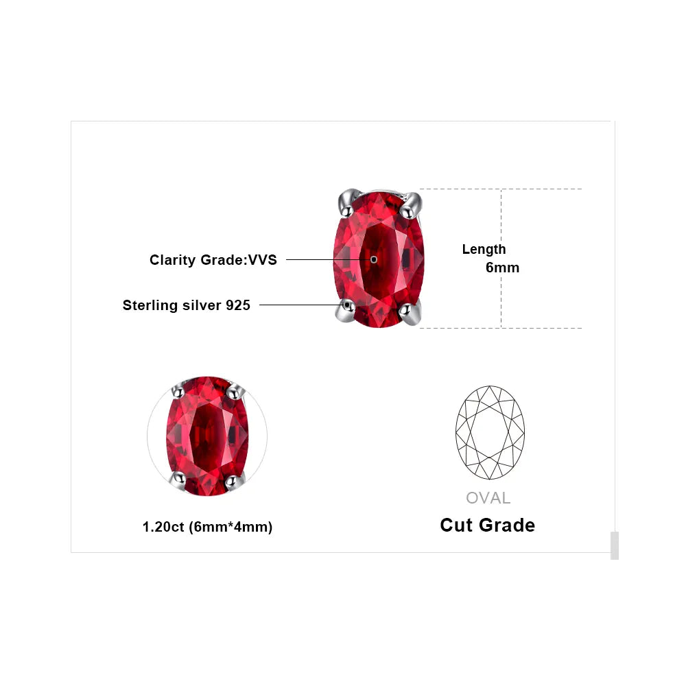 JewelryPalace Oval Cut Red Created Ruby 925 Sterling Silver Stud Earrings For Women Fashion Statement Jewelry Gemstone Earrings