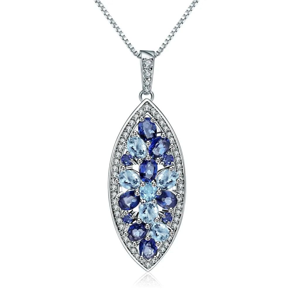 Gem's Ballet Natural Sky Blue Topaz Iolite Blue Mystic Quartz 925 Sterling Silver Necklaces & Pendants For Women Fine Jewelry