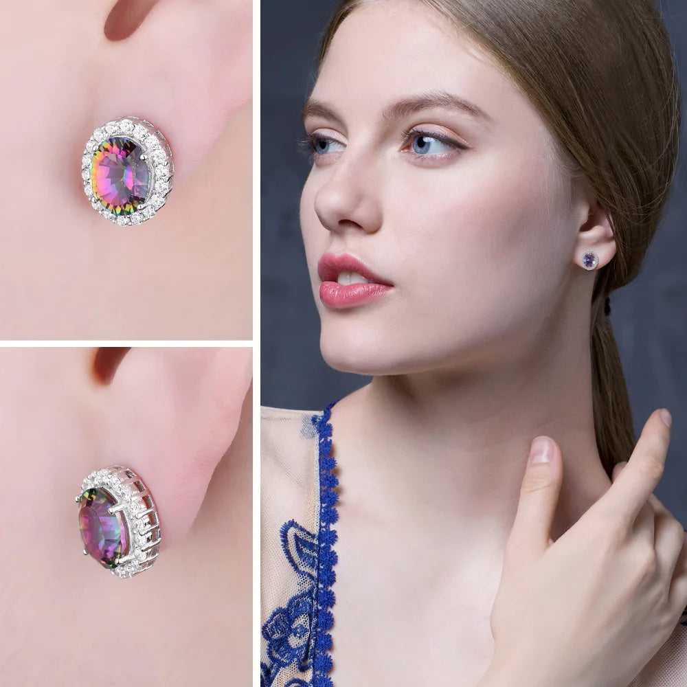 JewelryPalace 6.8ct Natural Rainbow Mystic Quartz 925 Sterling Silver Stud Earrings for Women Fashion Gift Jewelry New Arrival
